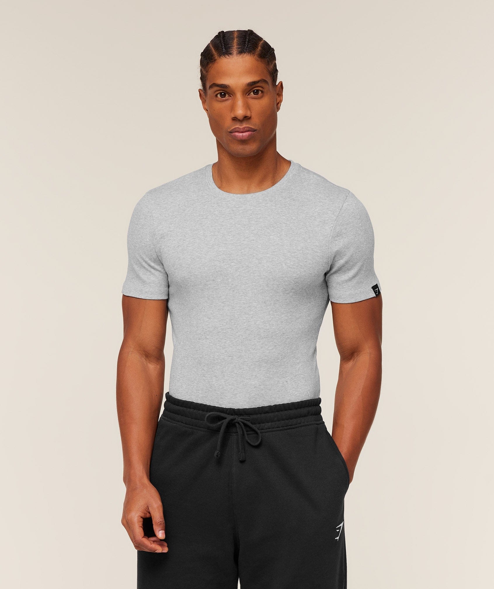 Gymshark Ribbed T-Shirt Light Grey Core Marl