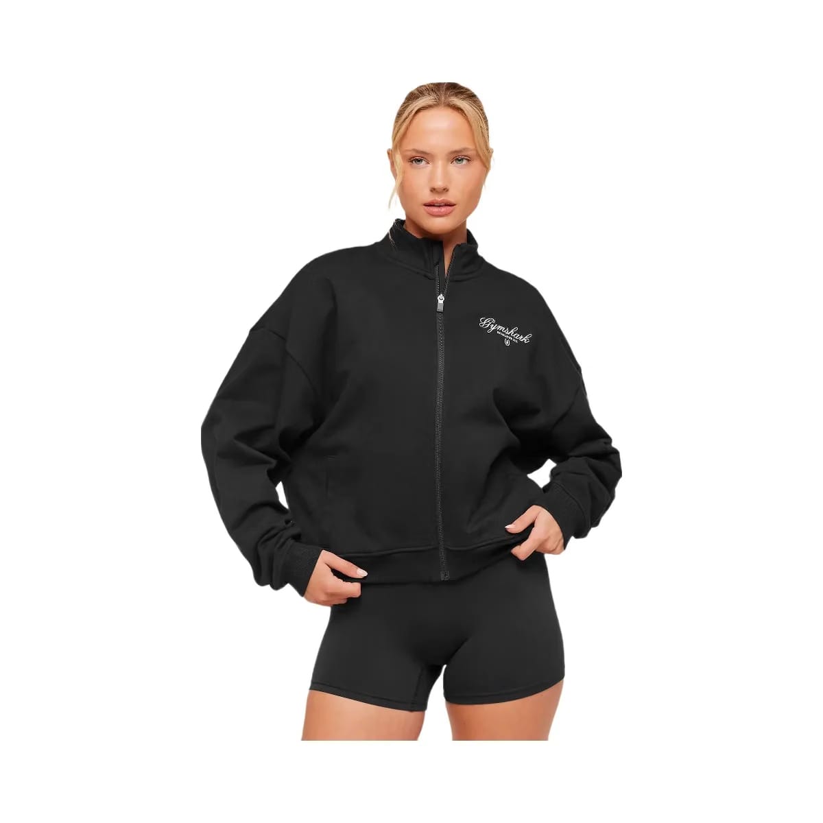 Gymshark Script Embroidery Oversized Zip Through "Black"