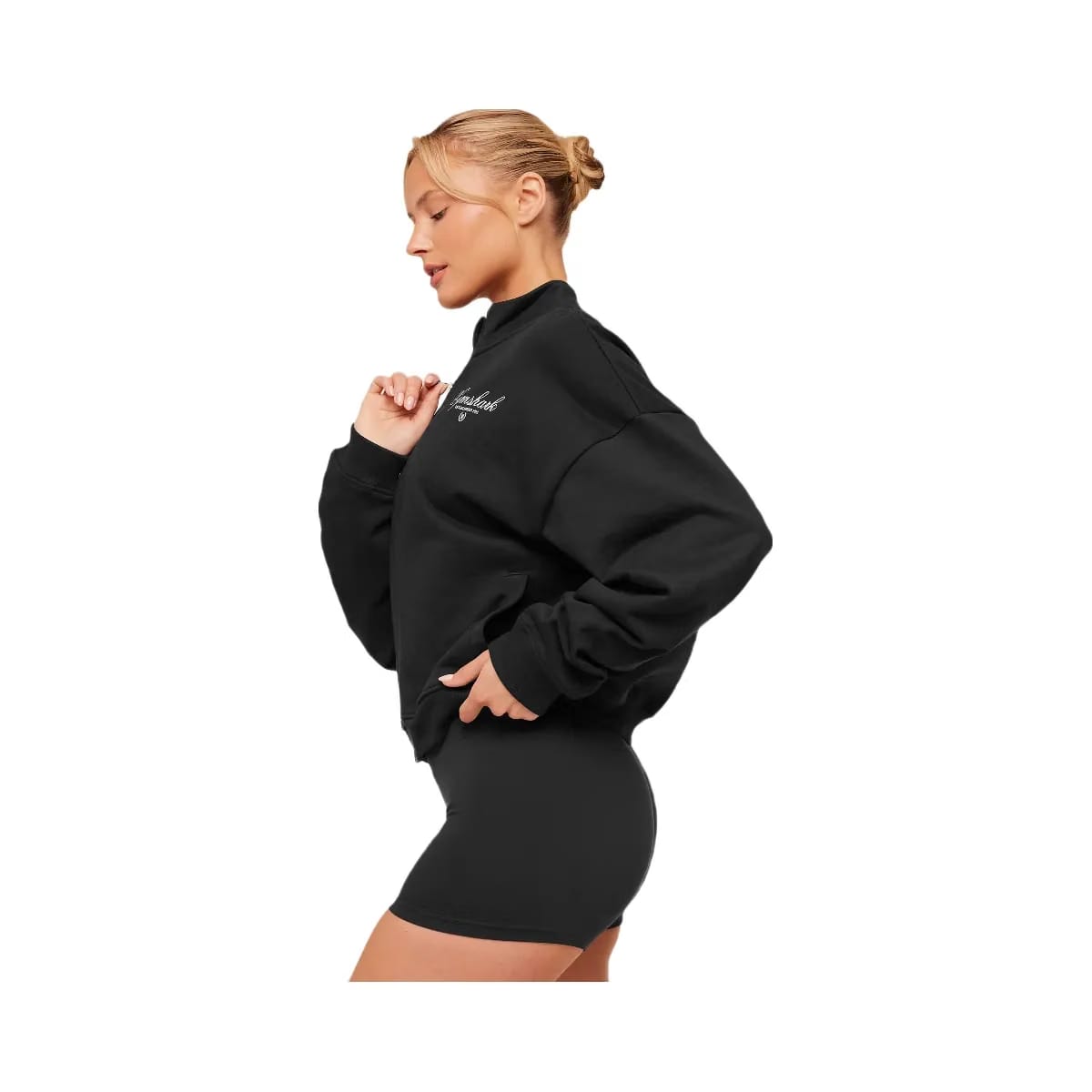 Gymshark Script Embroidery Oversized Zip Through "Black"