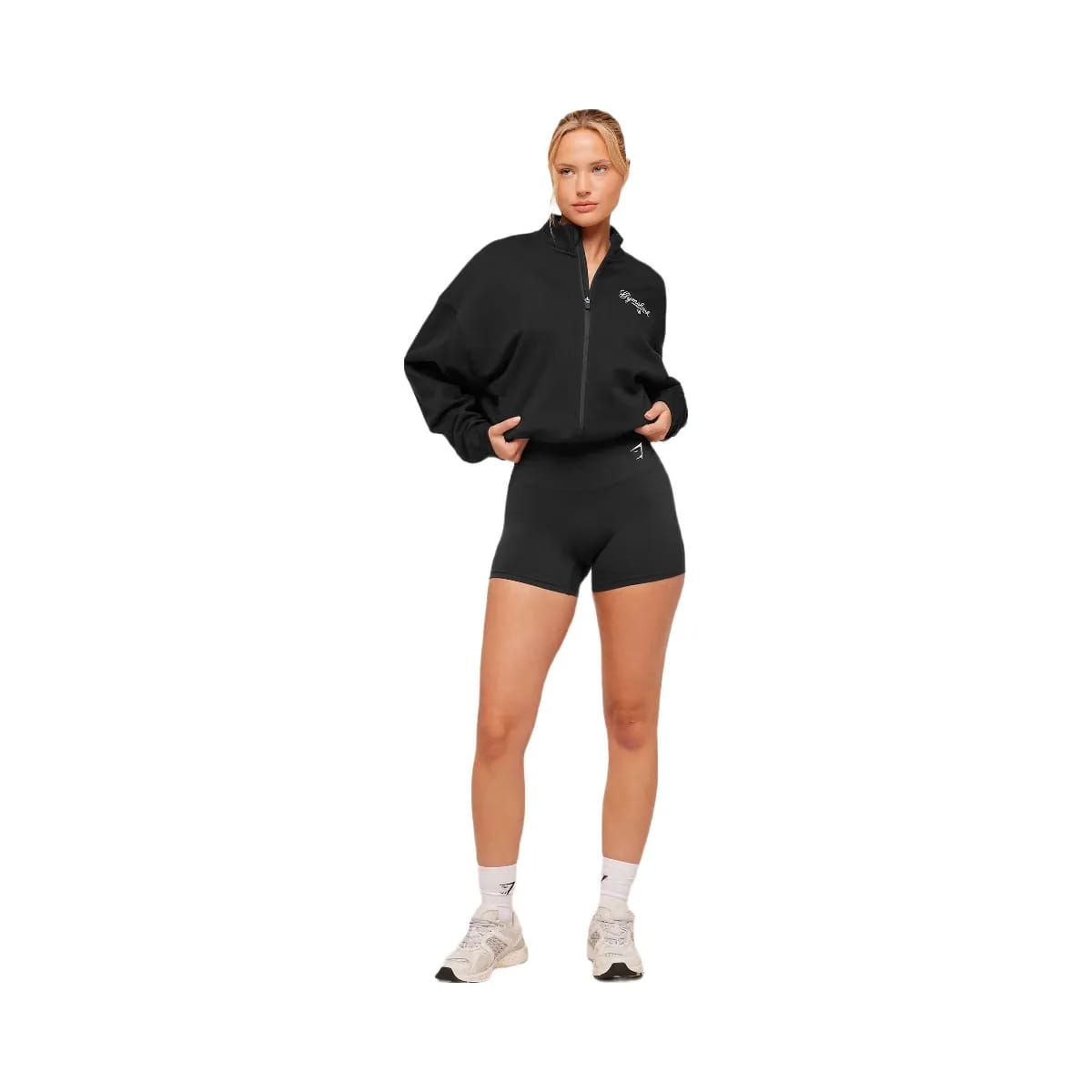 Gymshark Script Embroidery Oversized Zip Through "Black"