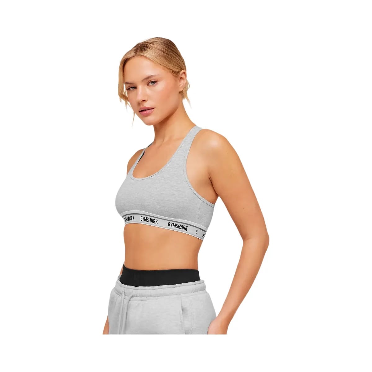 Gymshark Elastic Branded Racerback Cotton Bralette "Light Grey Core Marl"