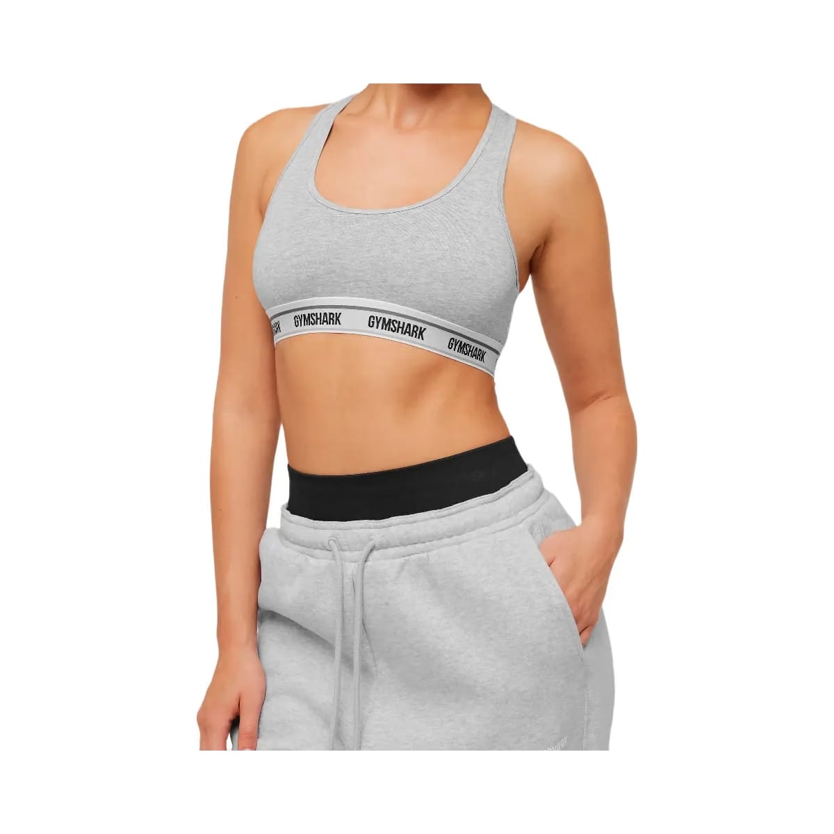 Gymshark Elastic Branded Racerback Cotton Bralette "Light Grey Core Marl"