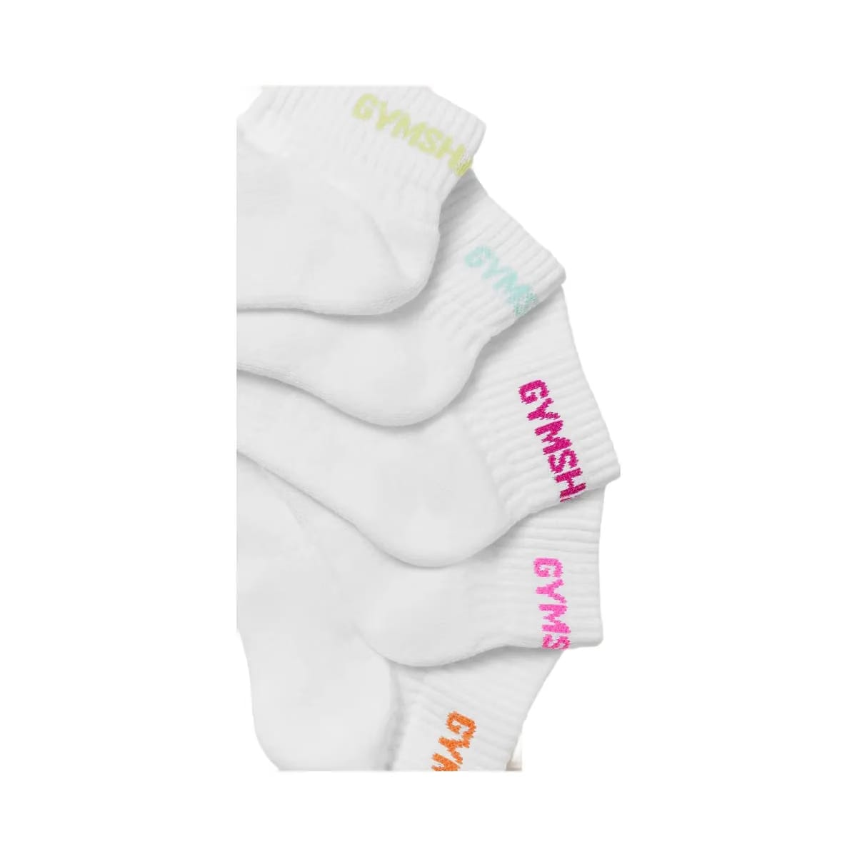 Gymshark Quarter Socks 5pk "White Sorbet Yellow Pop Turquoise Super-Set Pink Electric Pink Dayglow Peach"