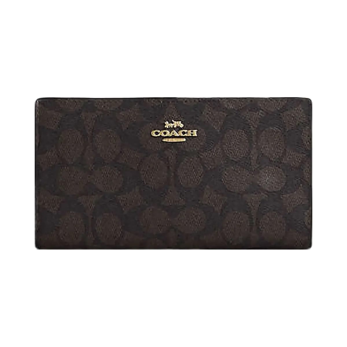 Coach Slim Zip Wallet In Signature Canvas Signature Canvas-Gold-Walnut-Black