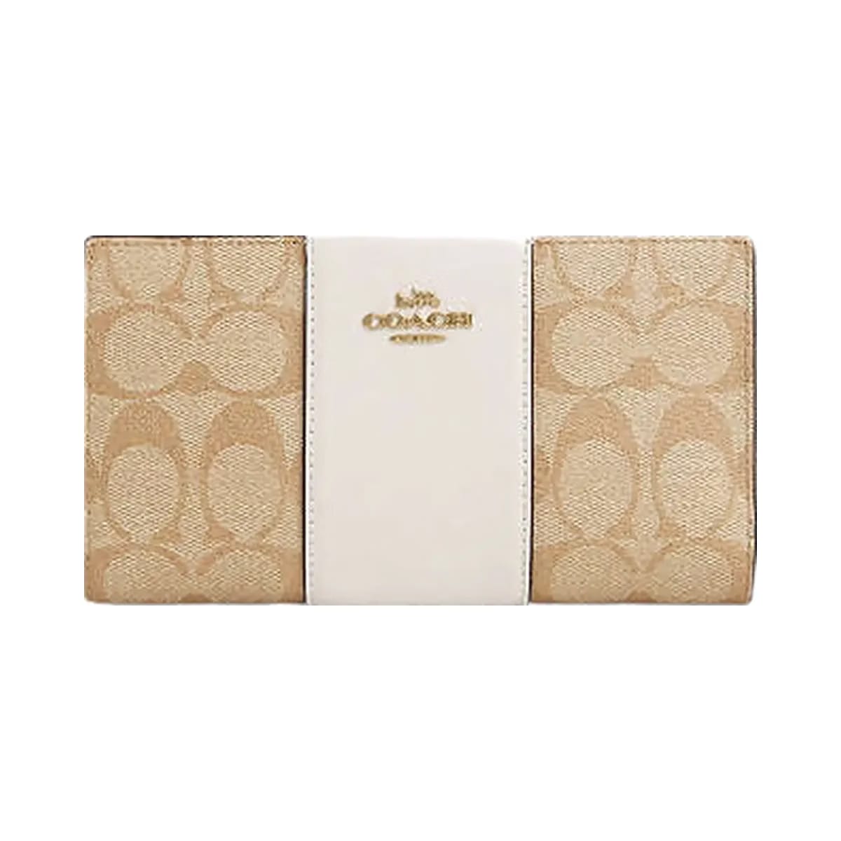 Coach Slim Zip Wallet In Signature Canvas With Stripe Signature Canvas-Gold-Light Khaki-Chalk Lt Saddle