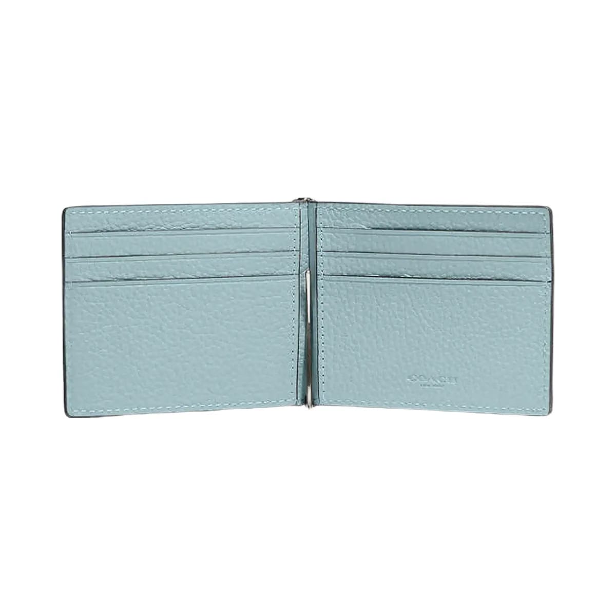 Coach Slim Money Clip Billfold Wallet Pebbled Leather-Qb-Light Blue