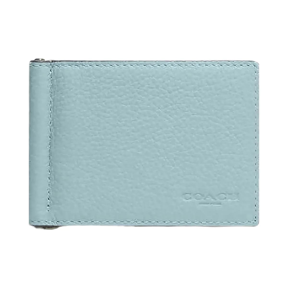 Coach Slim Money Clip Billfold Wallet Pebbled Leather-Qb-Light Blue