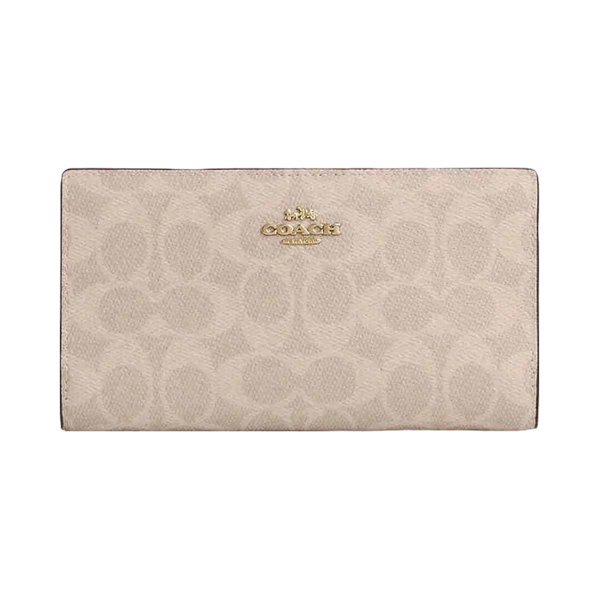Coach Slim Zip Wallet In Signature Canvas Signature Canvas-Gold-Sand-Chalk