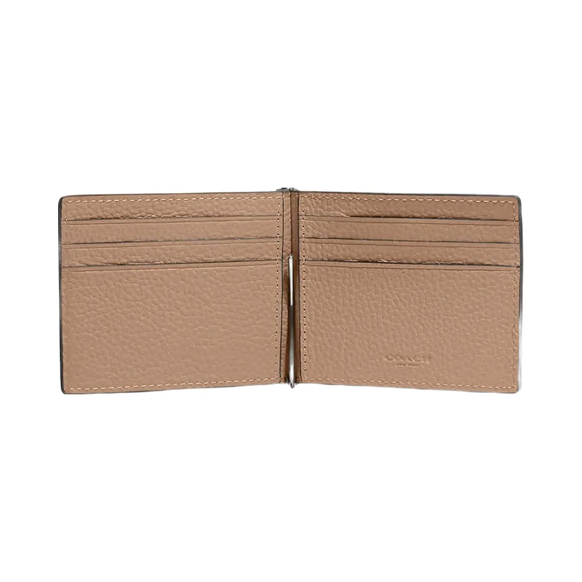 Coach Slim Money Clip Billfold Wallet Pebbled Leather-Black Antique Nickel-Taupe