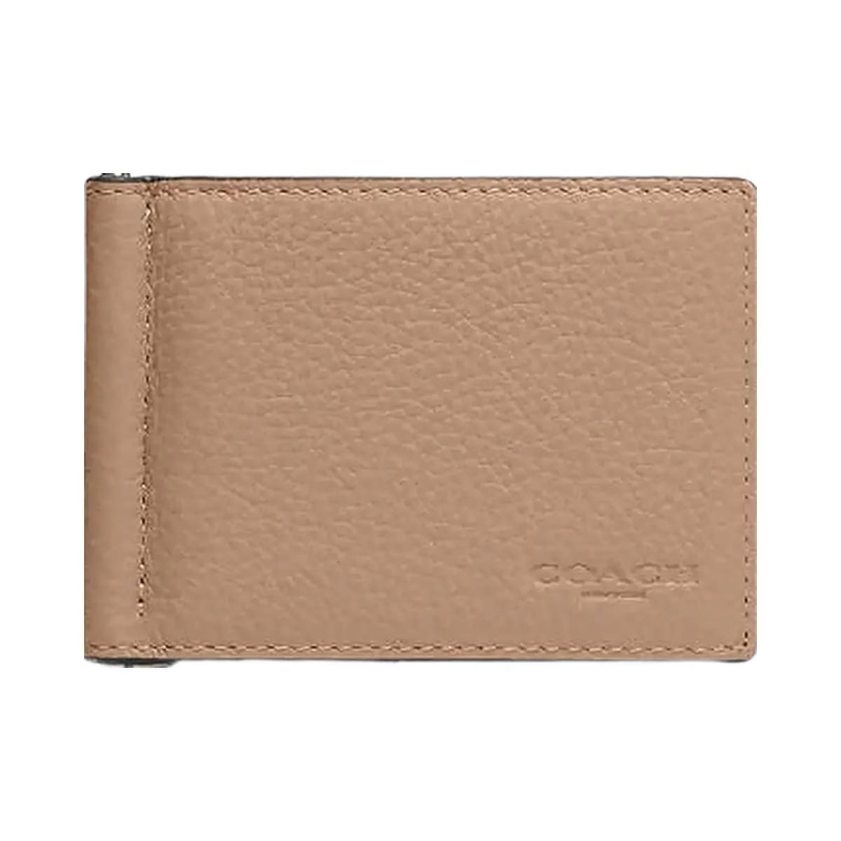 Coach Slim Money Clip Billfold Wallet Pebbled Leather-Black Antique Nickel-Taupe