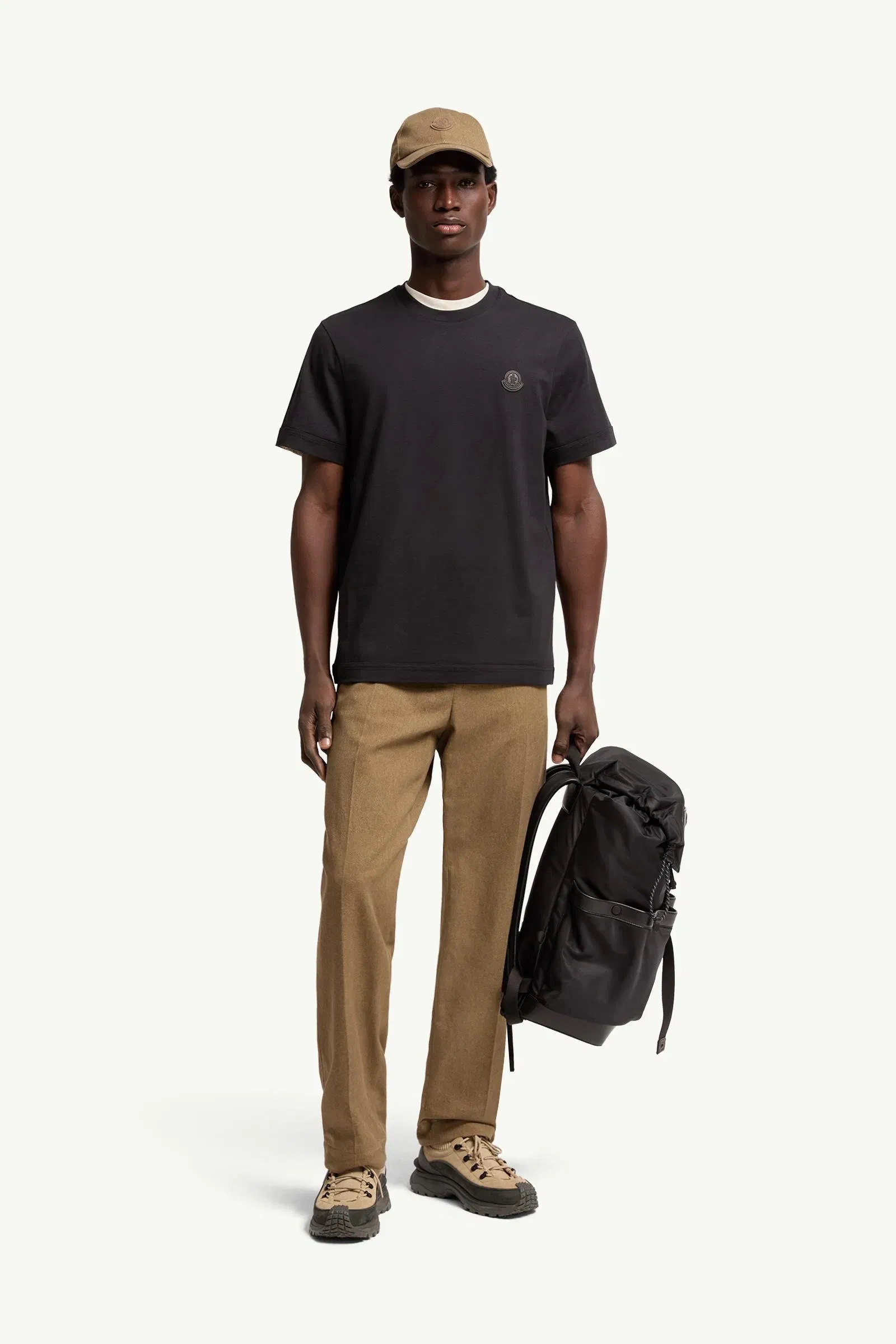 Moncler Double Leather Logo Cotton T-Shirt Dark Blue Dark Blue