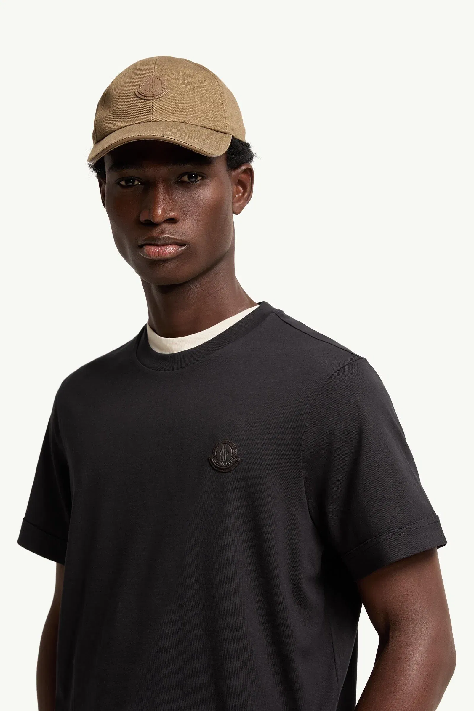 Moncler Double Leather Logo Cotton T-Shirt Dark Blue Dark Blue