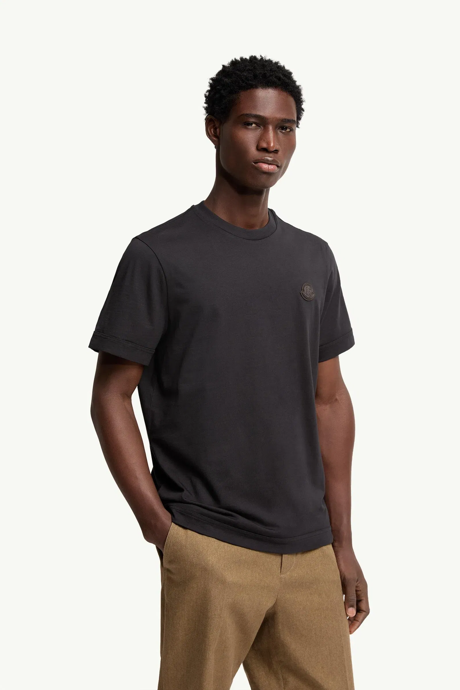 Moncler Double Leather Logo Cotton T-Shirt Dark Blue Dark Blue