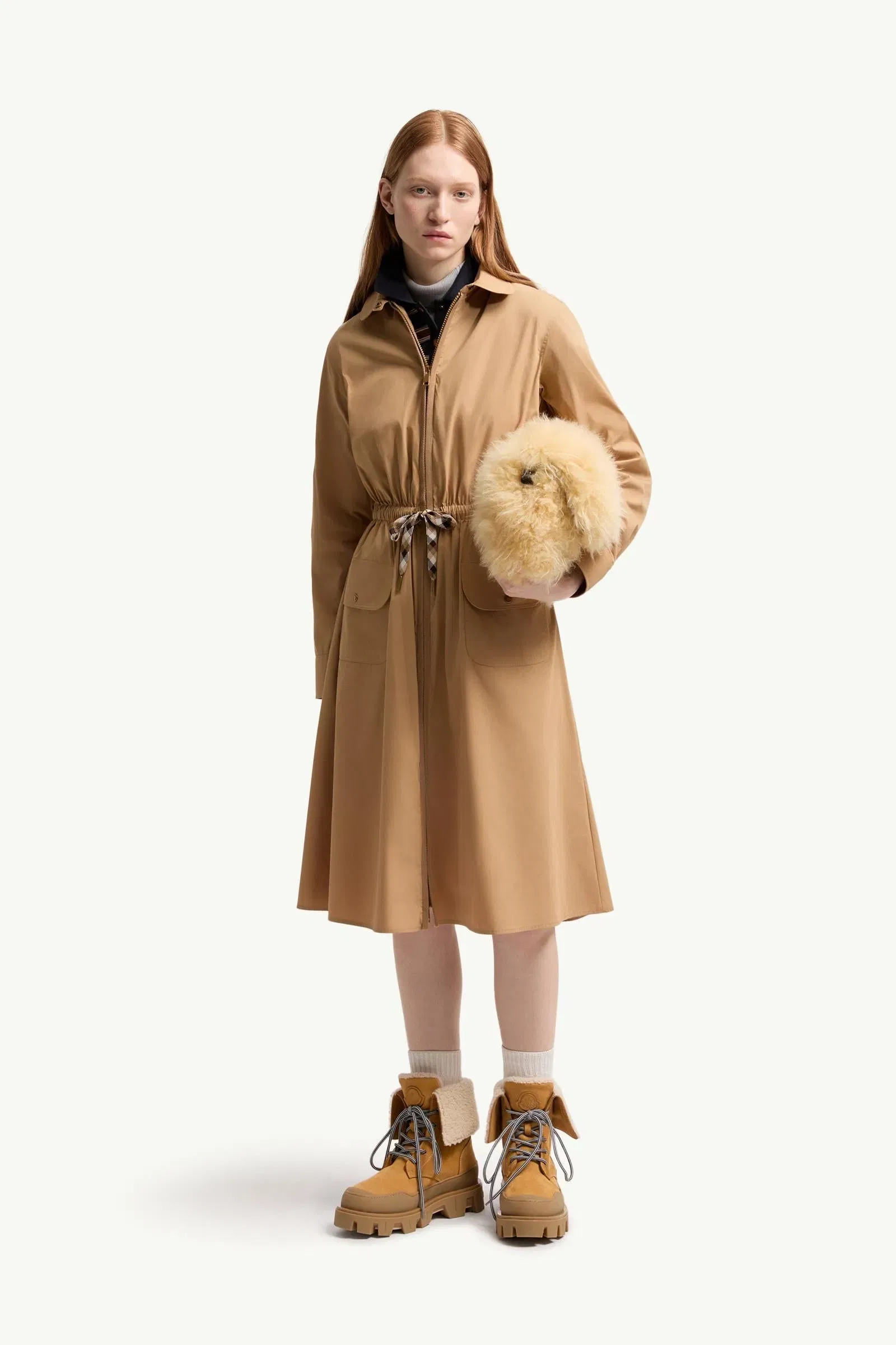 Moncler Cotton Blend Knee-Length Dress Beige Beige