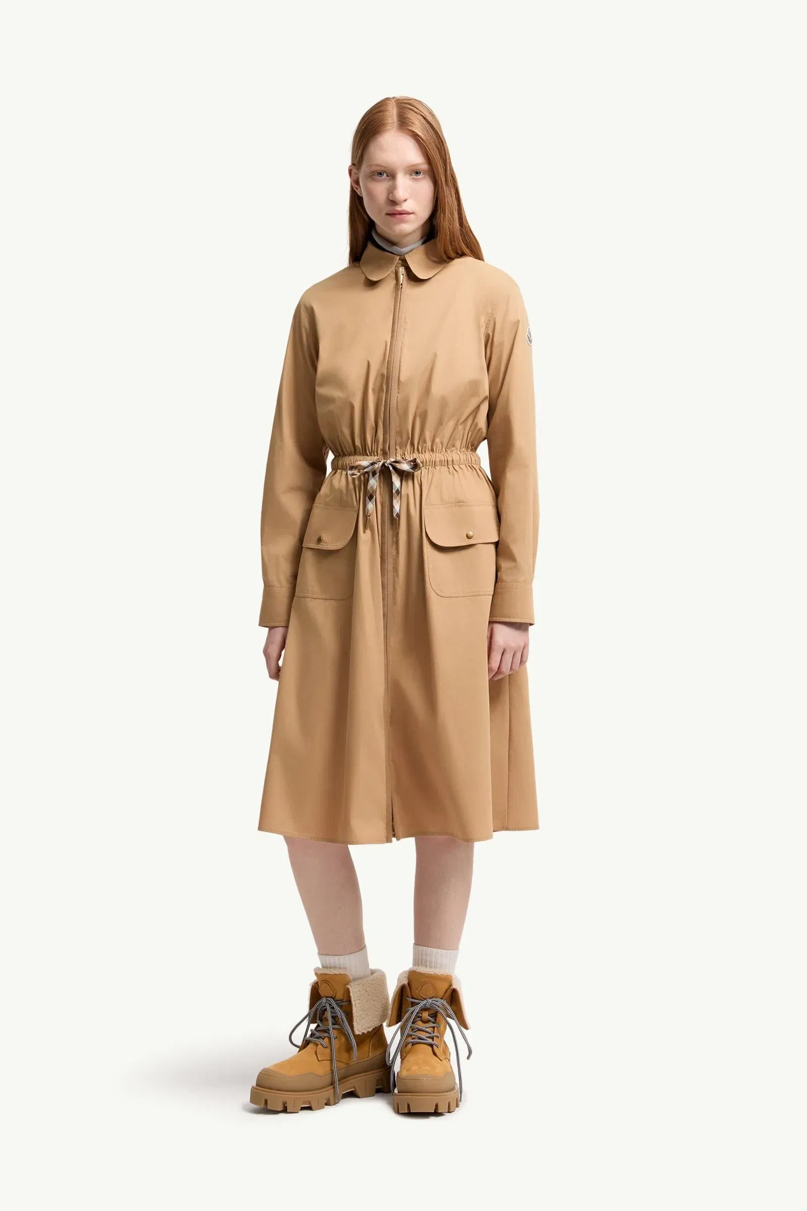 Moncler Cotton Blend Knee-Length Dress Beige Beige