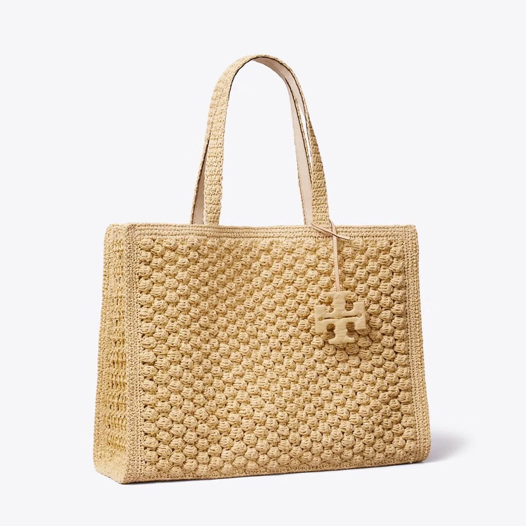 Tory Burch Large Ella Hand-Crocheted Popcorn Tote Natural