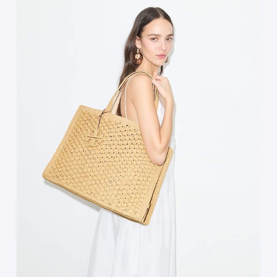 Tory Burch Large Ella Hand-Crocheted Popcorn Tote Natural