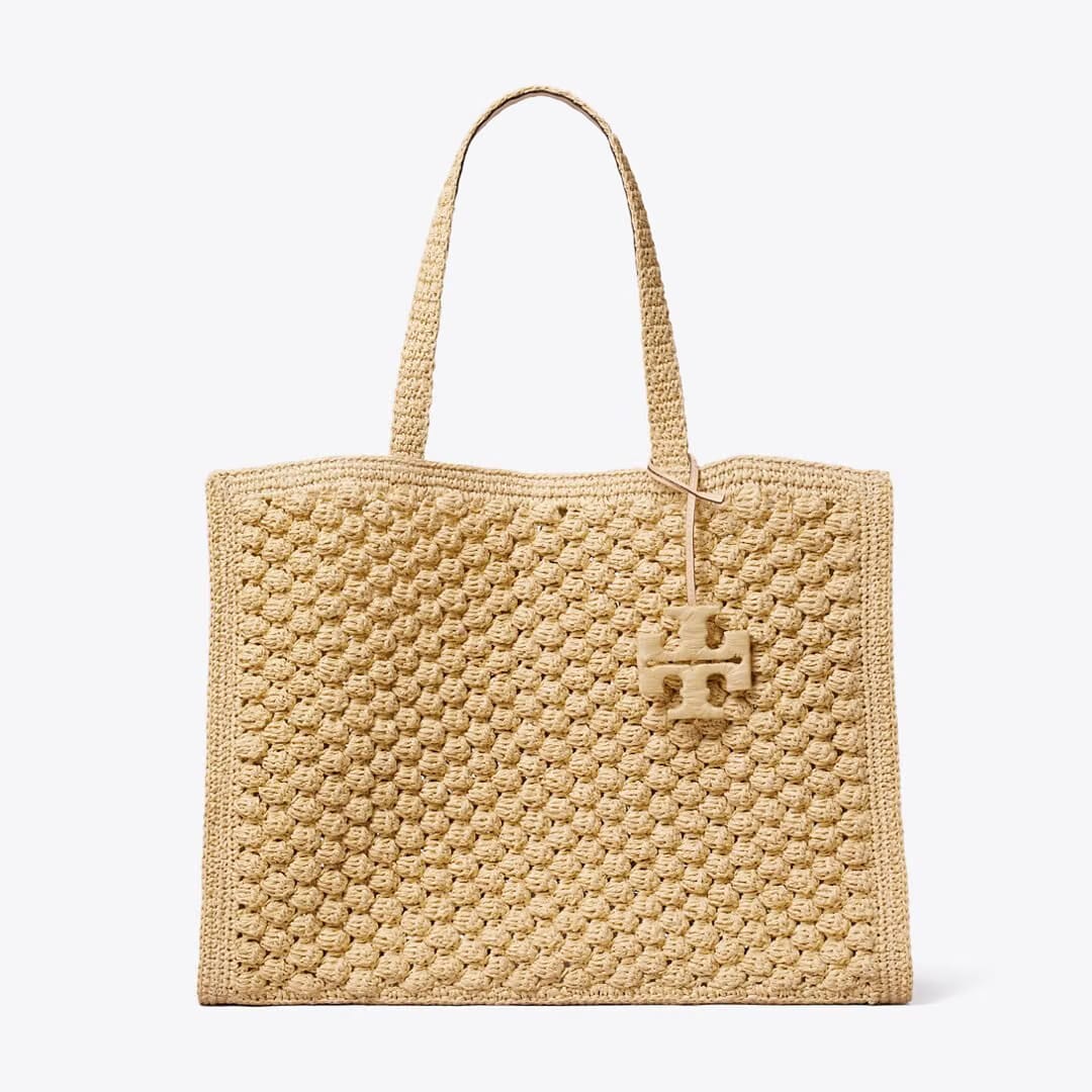 Tory Burch Large Ella Hand-Crocheted Popcorn Tote Natural