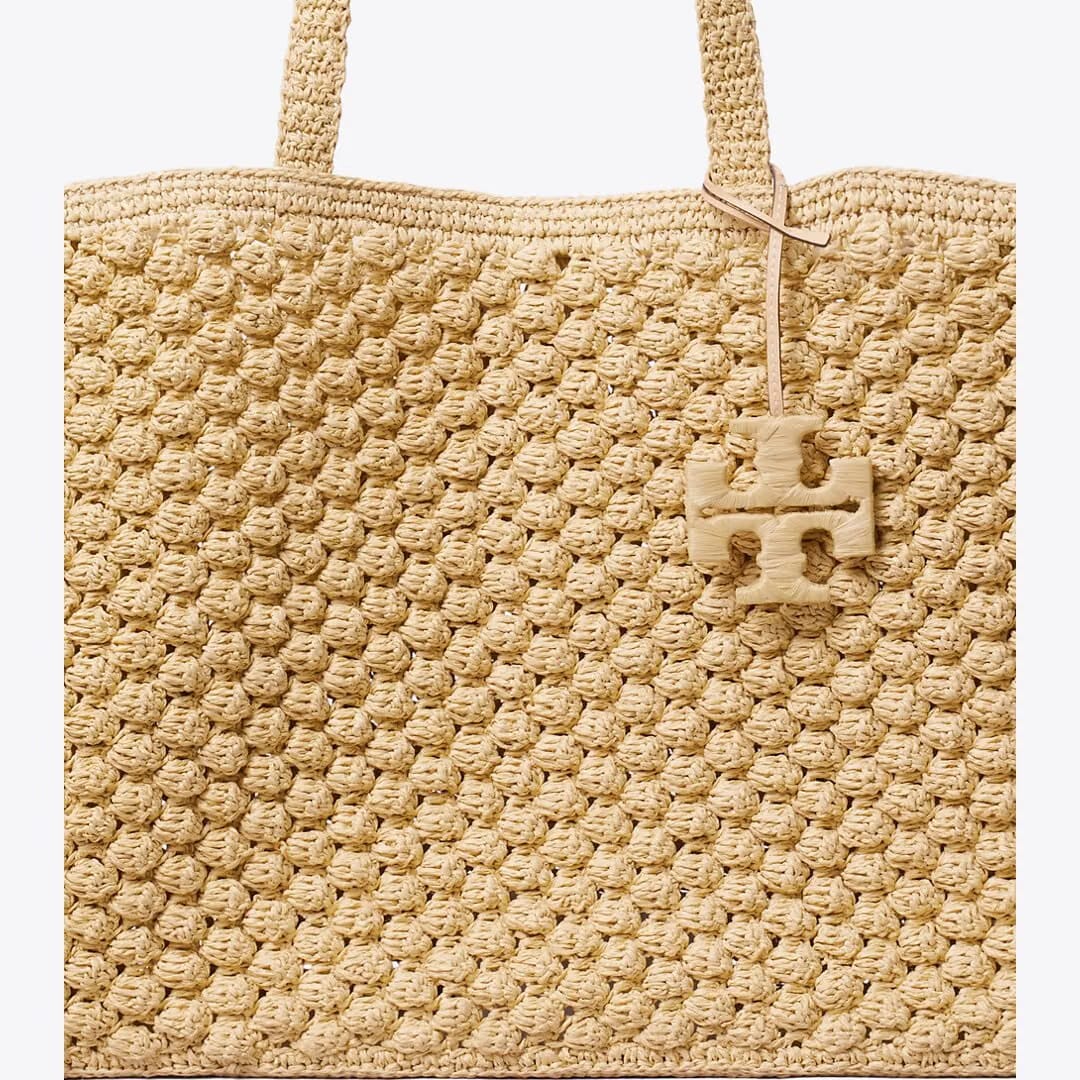 Tory Burch Large Ella Hand-Crocheted Popcorn Tote Natural
