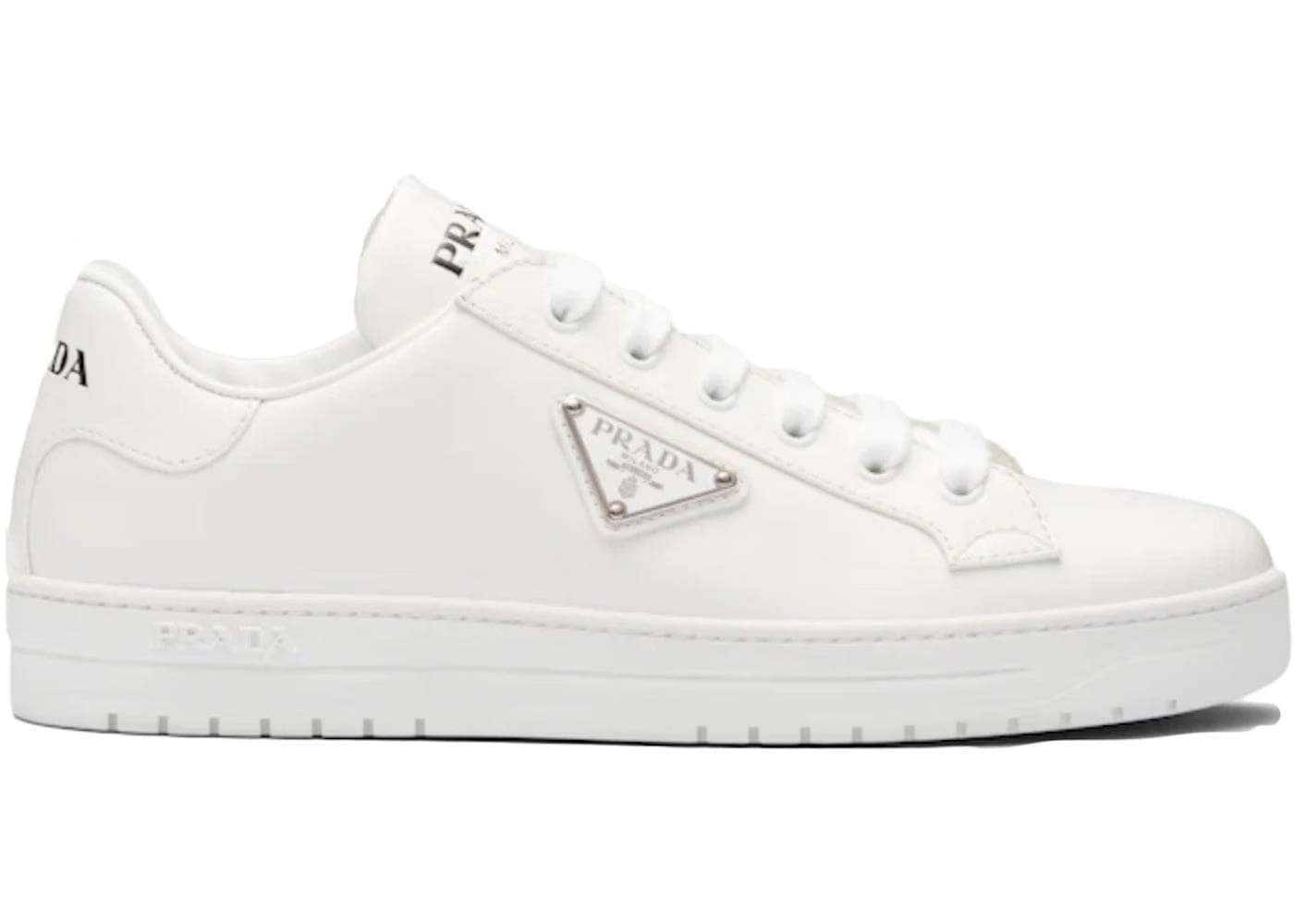 Prada Downtown Low Top Sneakers Leather White Silver Womens