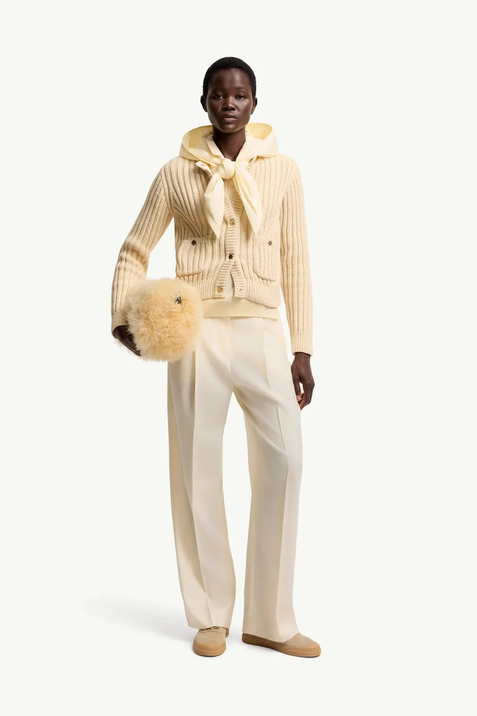 Moncler Cotton Padded Cardigan Light Beige Light Beige
