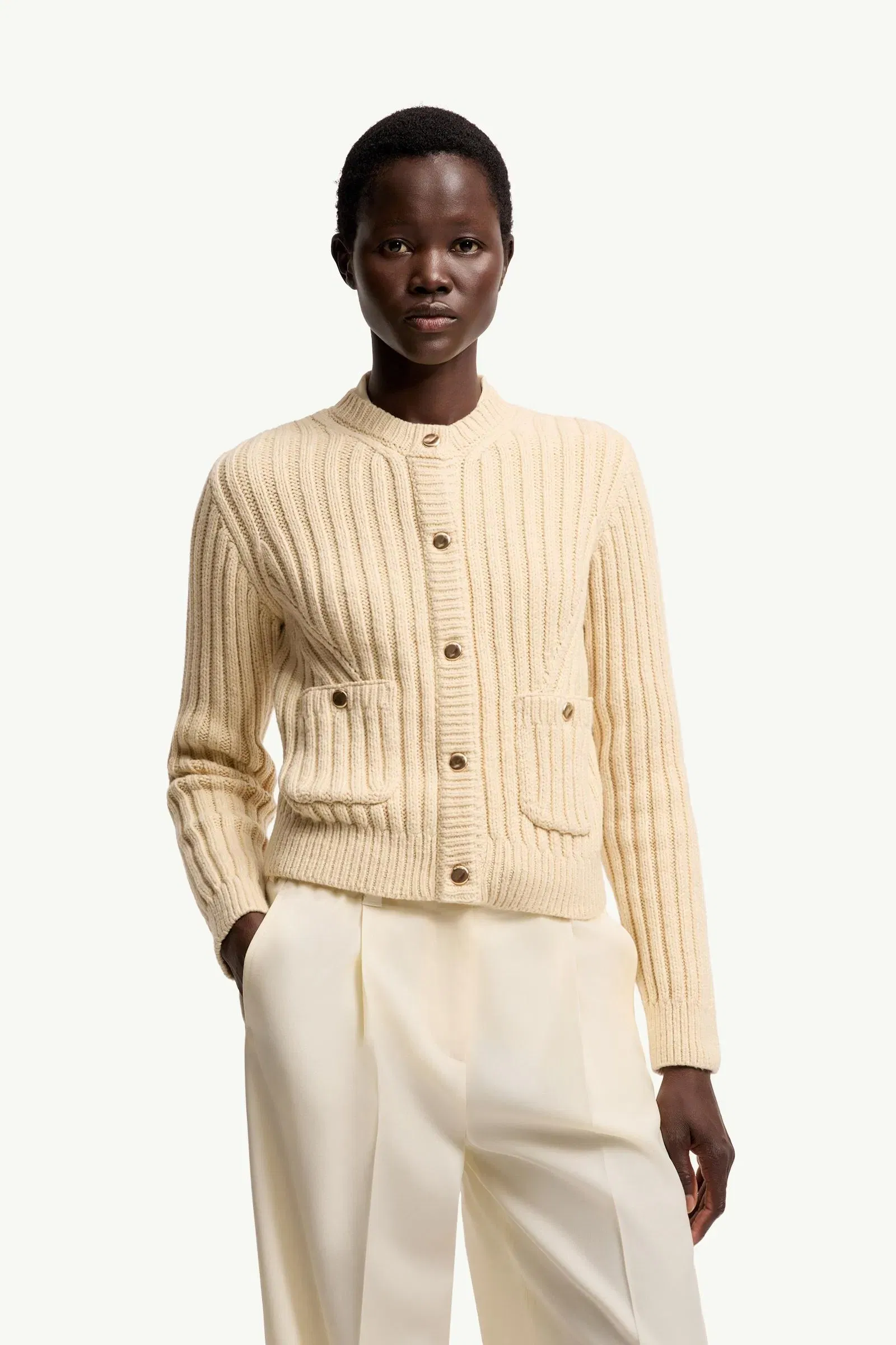 Moncler Cotton Padded Cardigan Light Beige Light Beige
