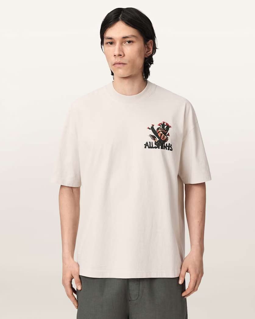 AllSaints Cacti Short Sleeve Oversized T Shirt Dusk White