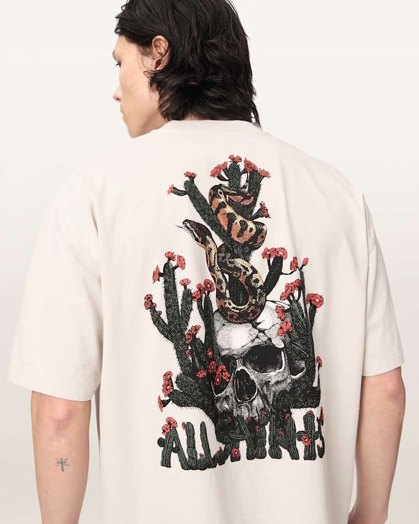 AllSaints Cacti Short Sleeve Oversized T Shirt Dusk White