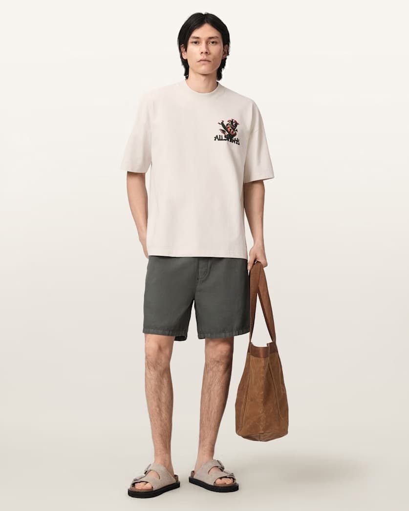 AllSaints Cacti Short Sleeve Oversized T Shirt Dusk White