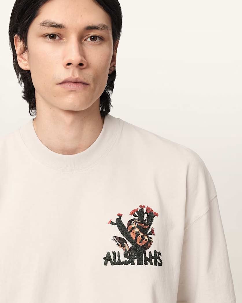 AllSaints Cacti Short Sleeve Oversized T Shirt Dusk White