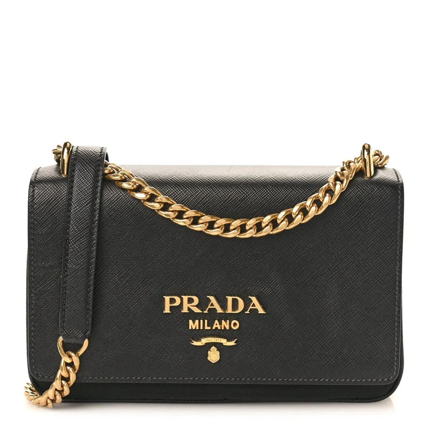 Saffiano Tessuto Nylon Chain Shoulder Bag Black