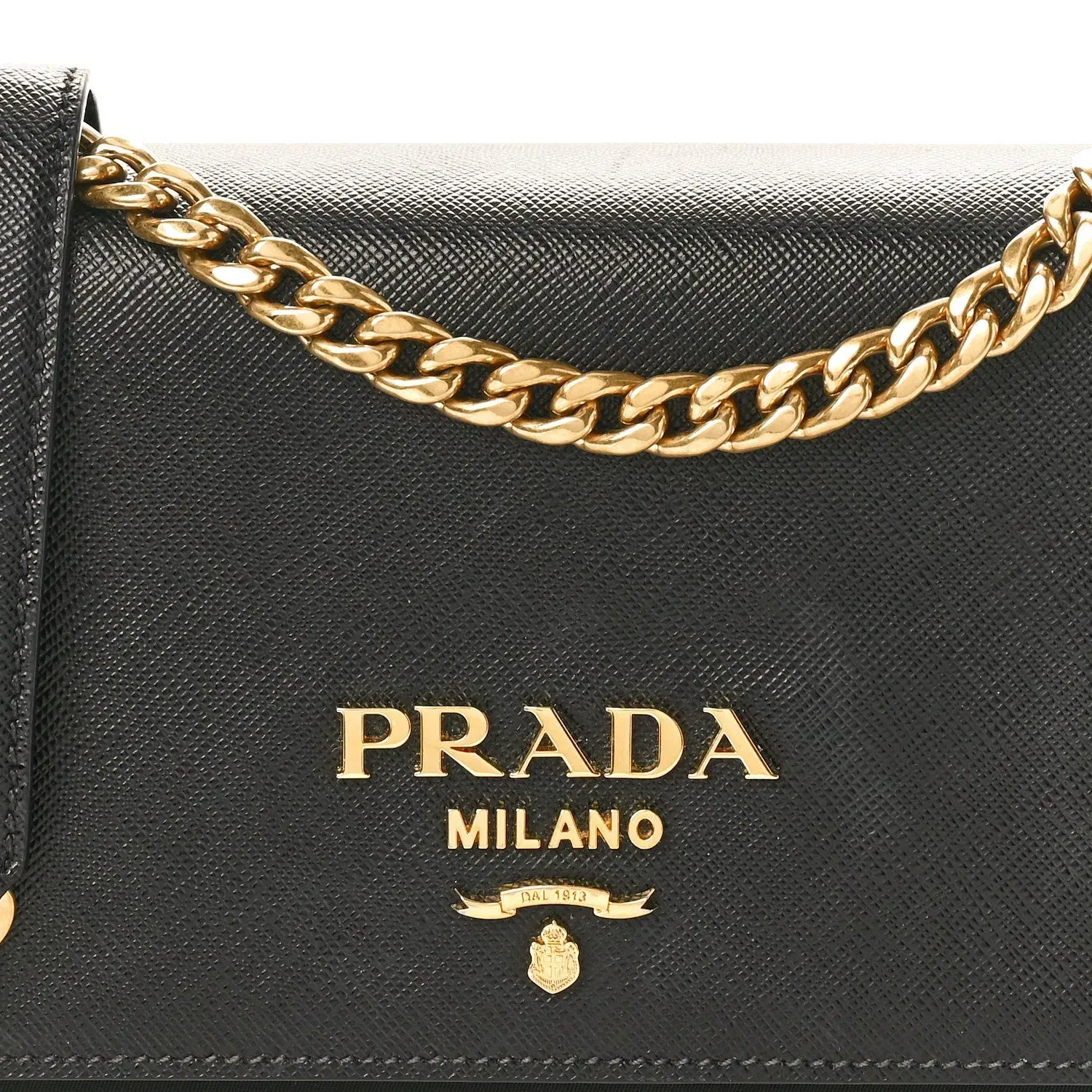 Saffiano Tessuto Nylon Chain Shoulder Bag Black