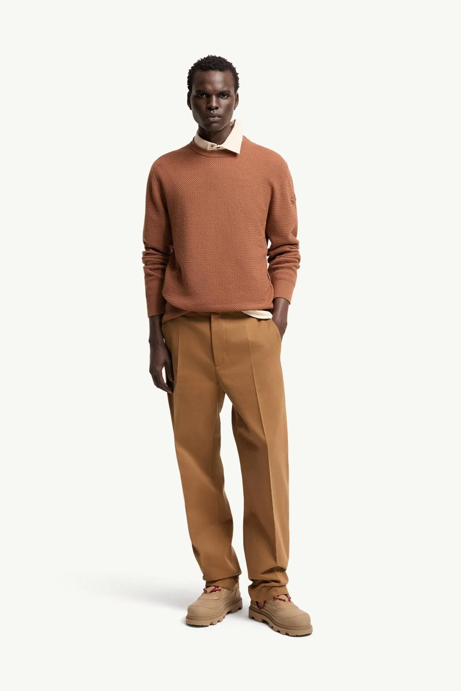 Moncler Textured Cashmere & Wool Sweater Red Brown Red Brown