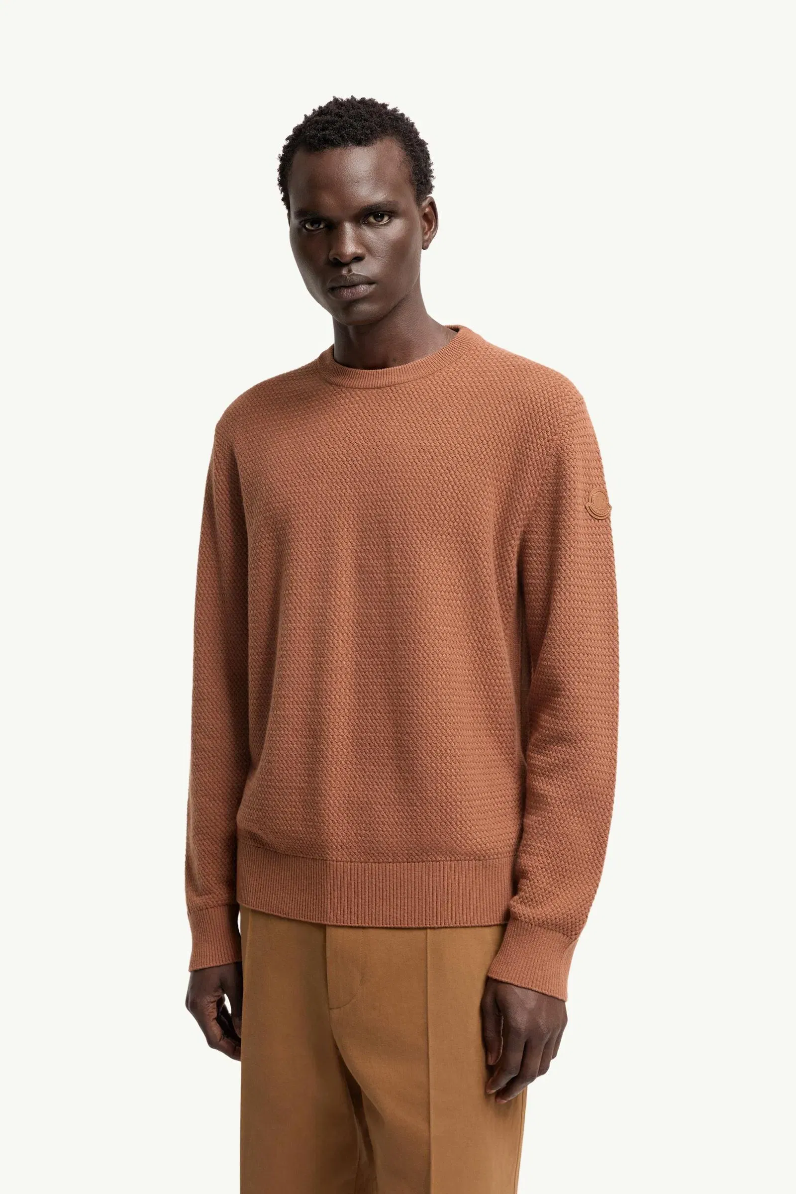 Moncler Textured Cashmere & Wool Sweater Red Brown Red Brown