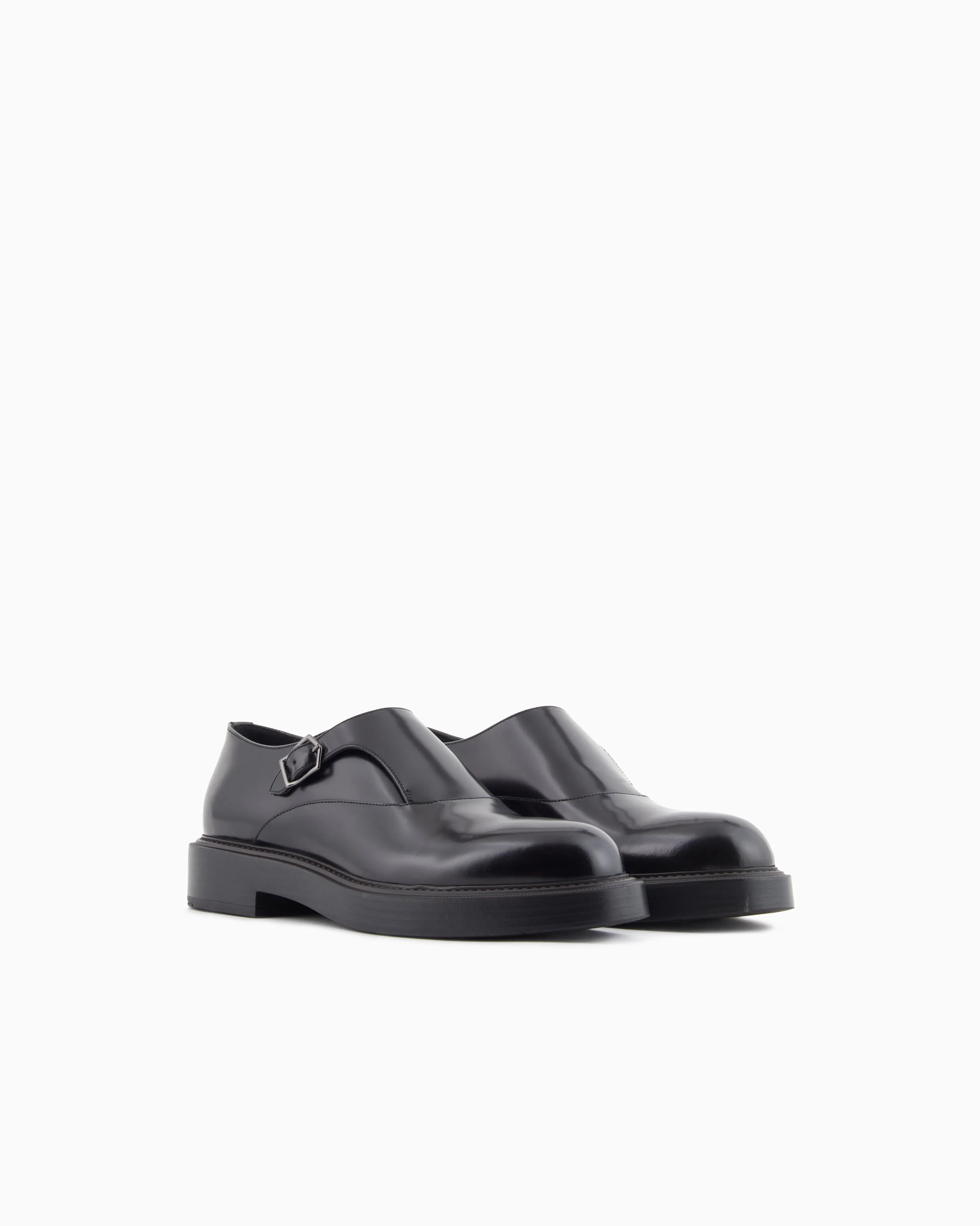 Emporio Armani Brushed Leather Monkstraps Black