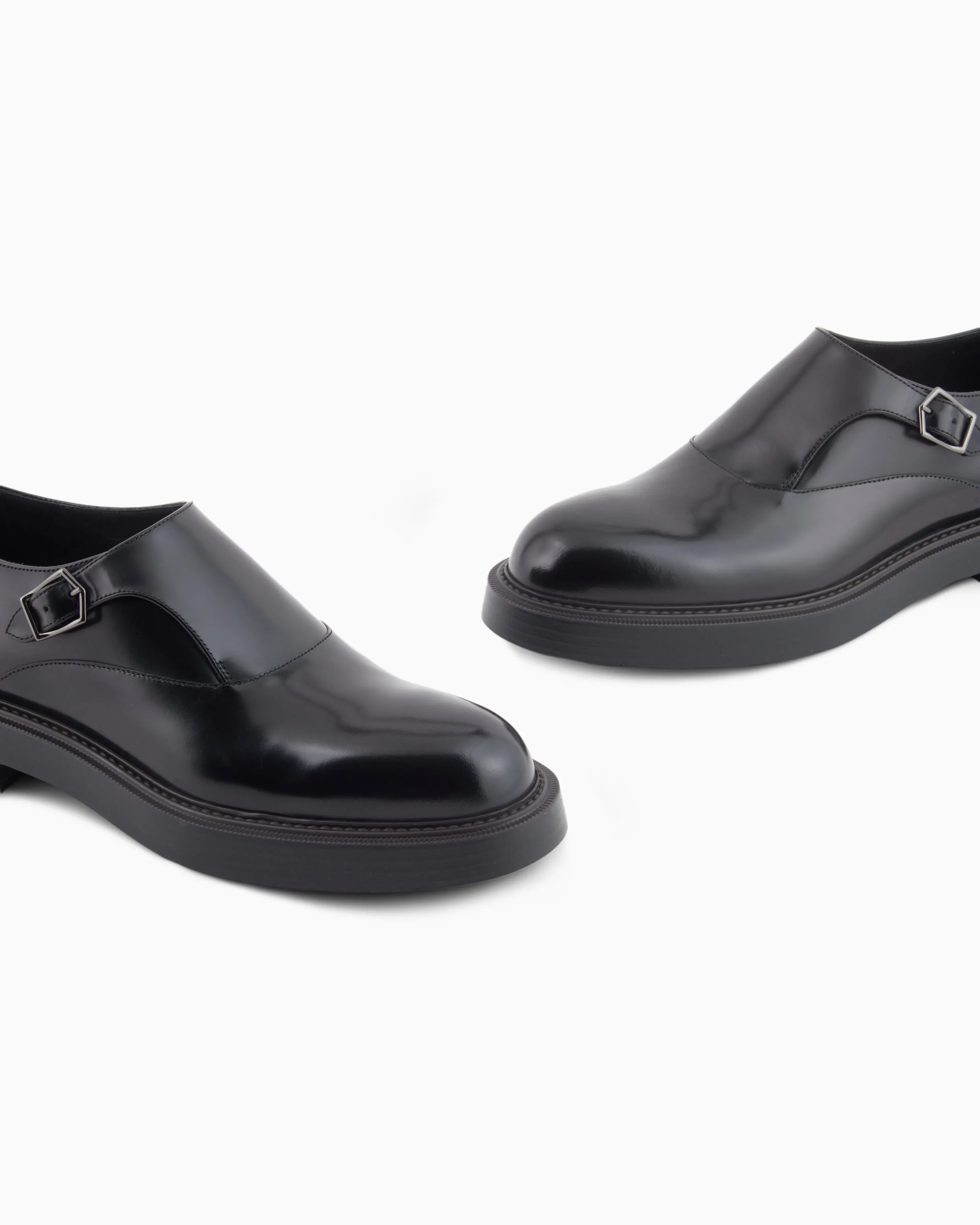 Emporio Armani Brushed Leather Monkstraps Black