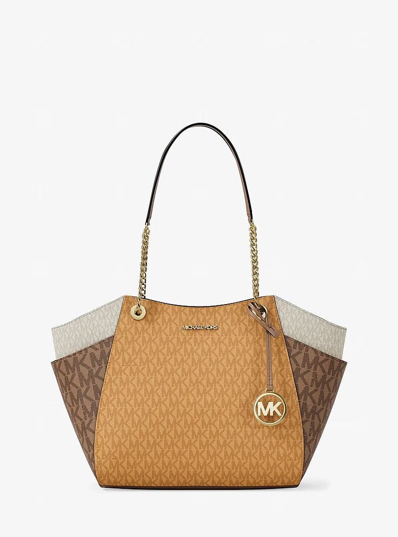 Michael Kors Jet Set Large Color-Block Signature Logo Tote Bag Honeywheat Multi
