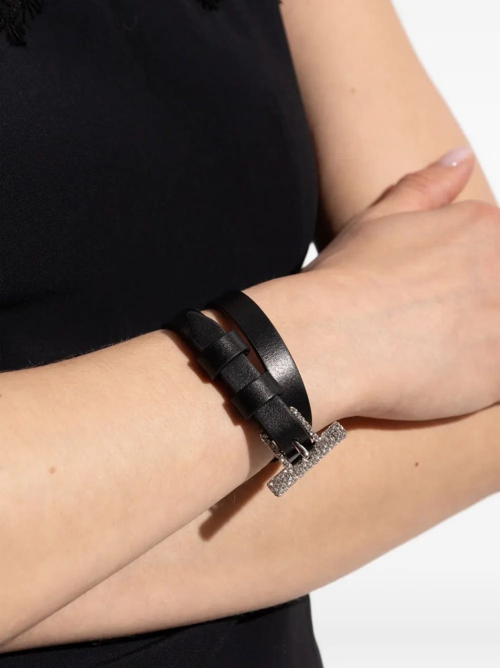 rhinestone-embellished leather bracelet
