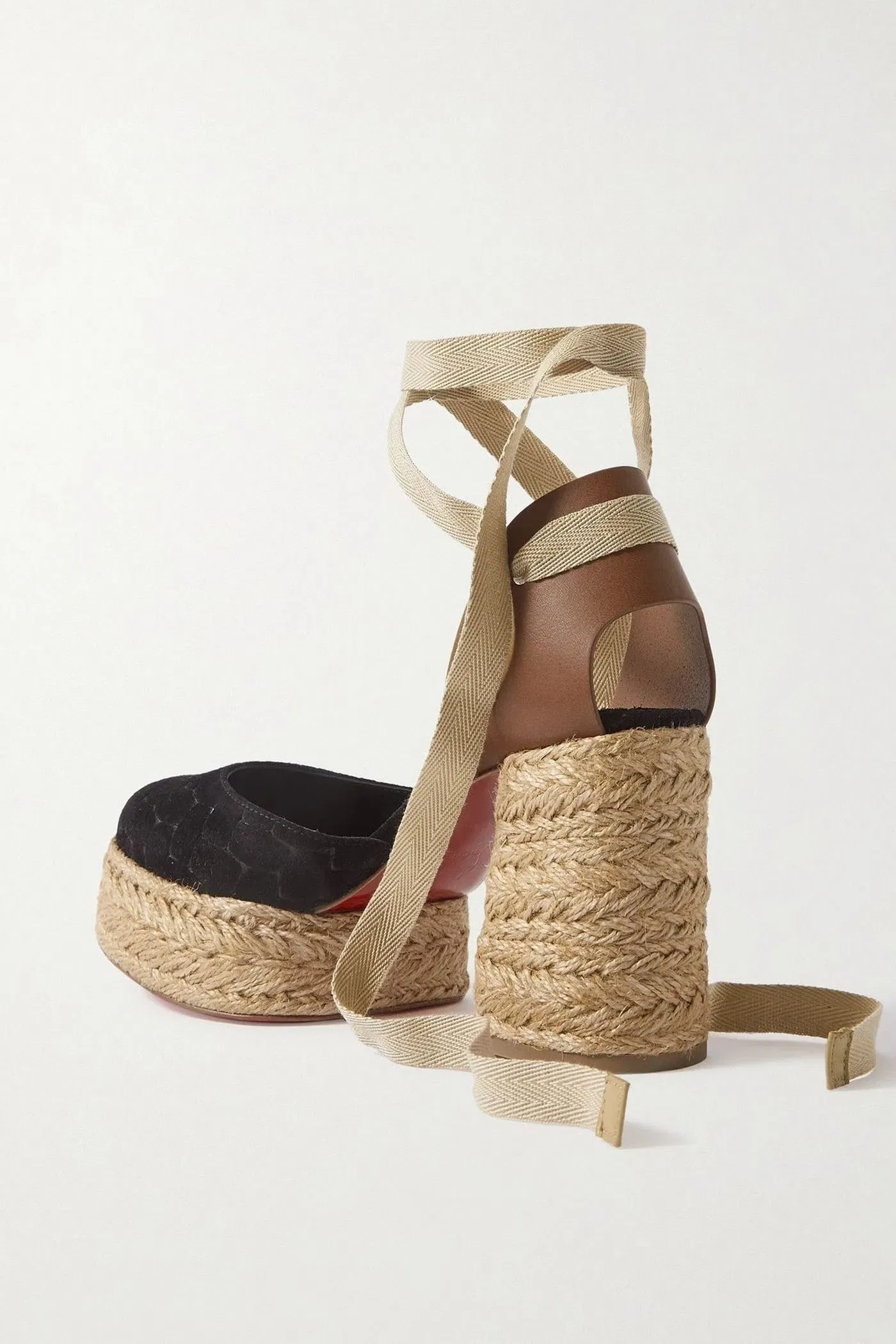 Christian Louboutin Brigissima 70 Leather And Suede Platform Espadrilles Black Women's