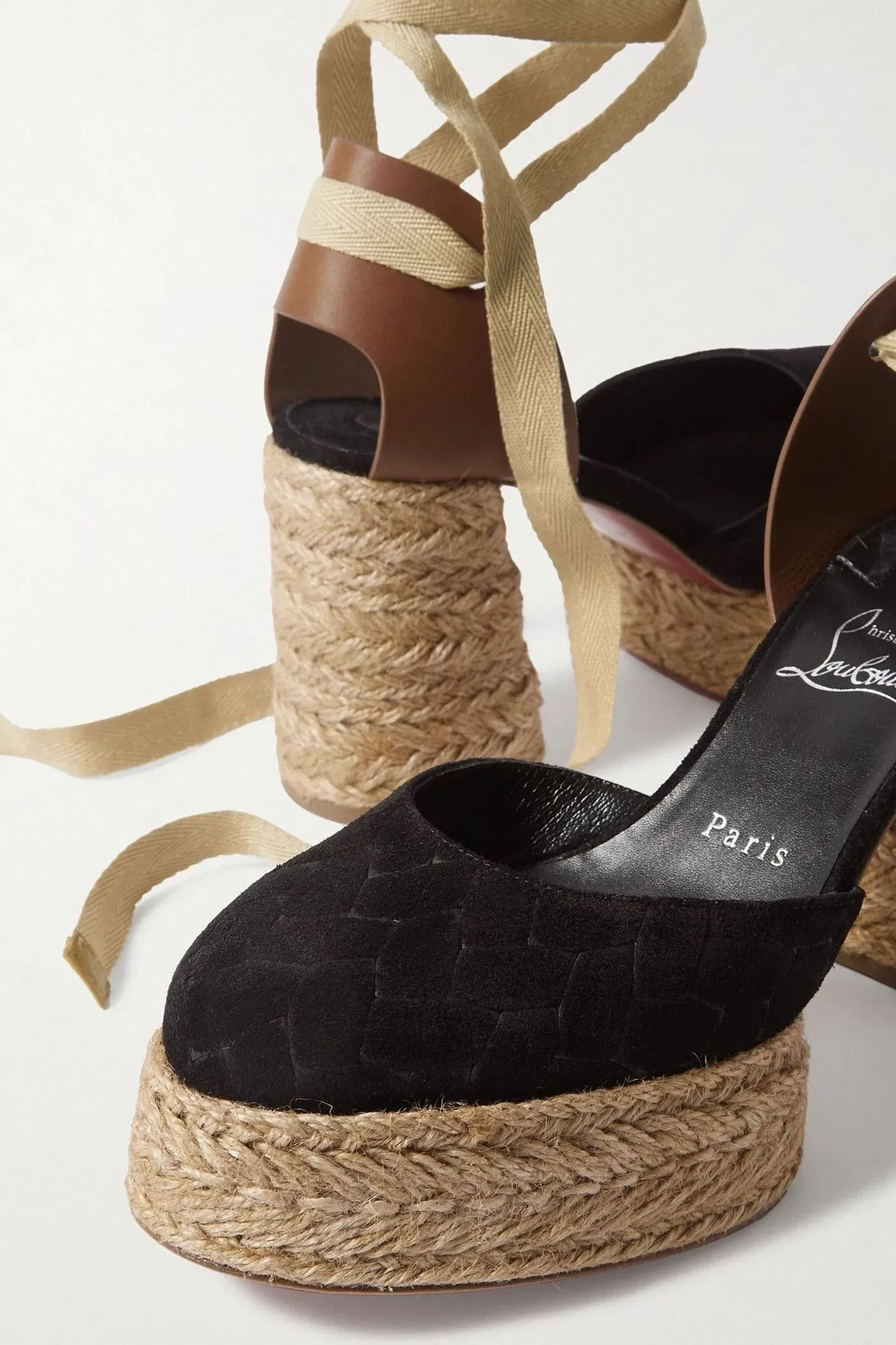 Christian Louboutin Brigissima 70 Leather And Suede Platform Espadrilles Black Women's