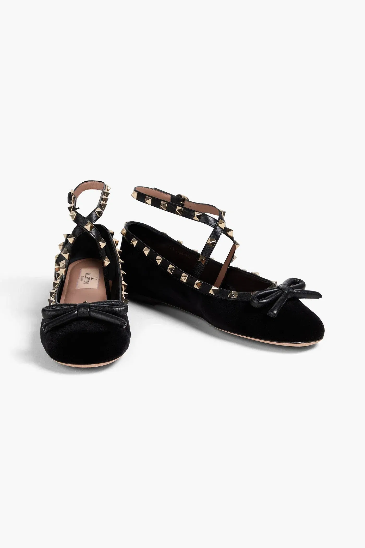 Valentino Garavani Rockstud Leather-Trimmed Velvet Ballet Flats Black Women's