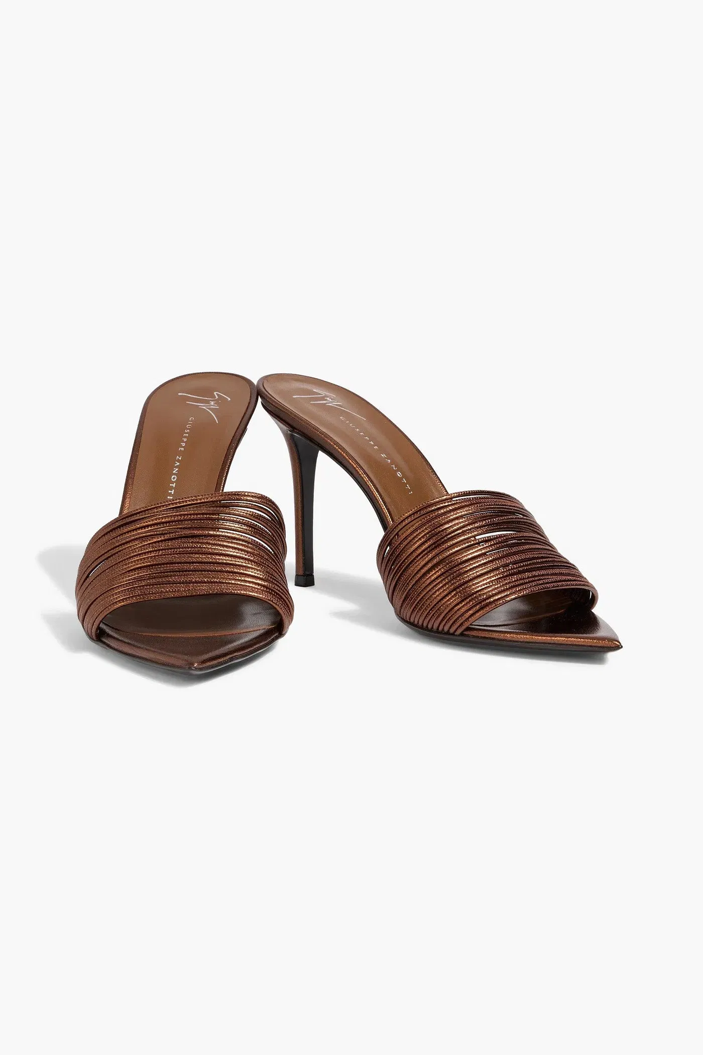 Giuseppe Zanotti Intriigo Clio 70 Metallic Leather Mules Bronze Women's