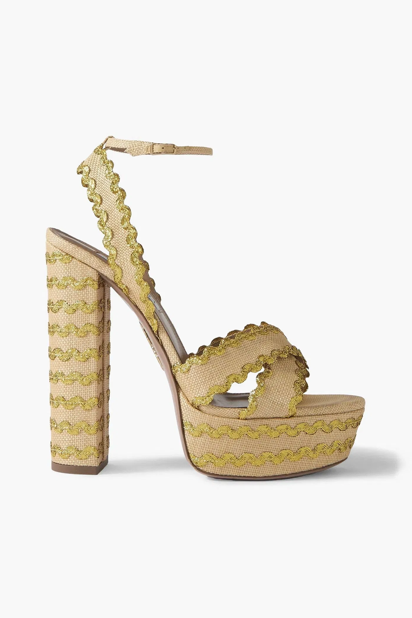 Aquazzura Ric Rac 140 Raffia Platform Sandals Beige Women's