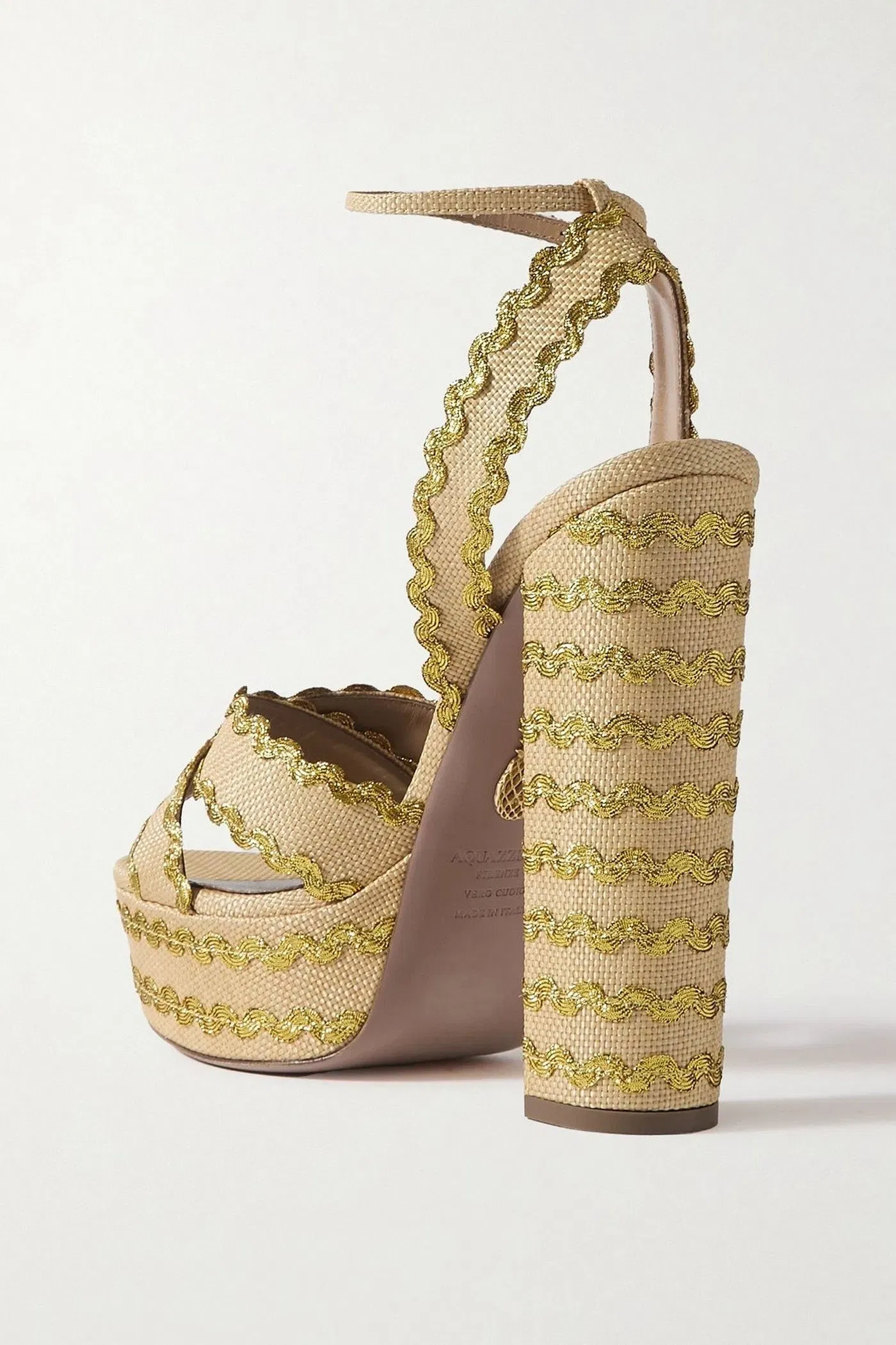 Aquazzura Ric Rac 140 Raffia Platform Sandals Beige Women's