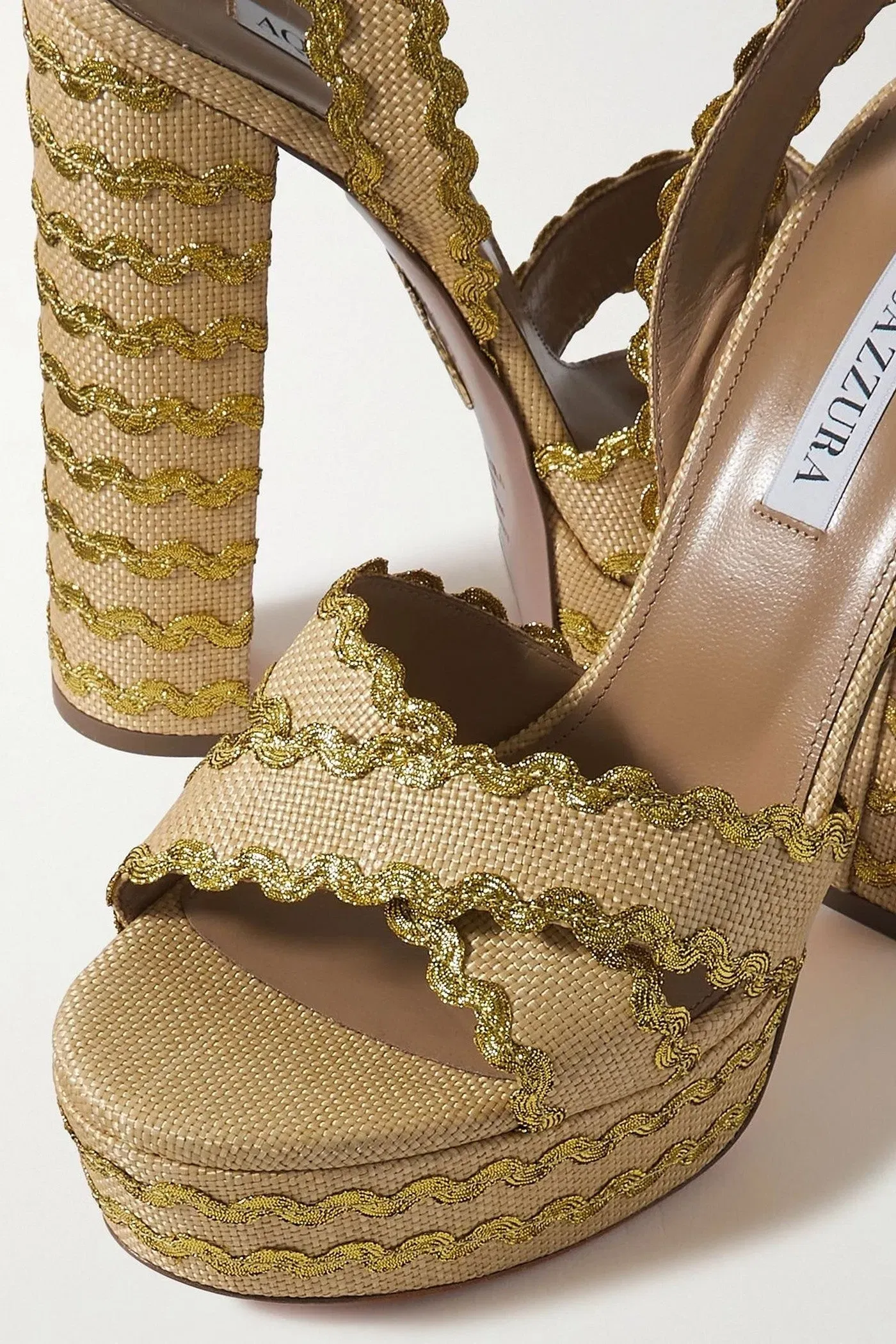 Aquazzura Ric Rac 140 Raffia Platform Sandals Beige Women's