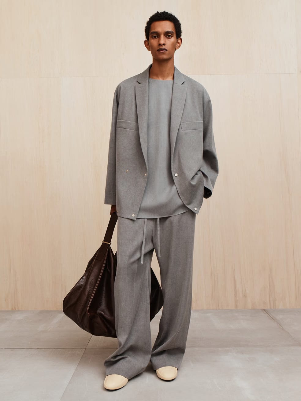 Essentials Pigment Dyed Wool Wide Leg Drawstring Pants Metallic Grey