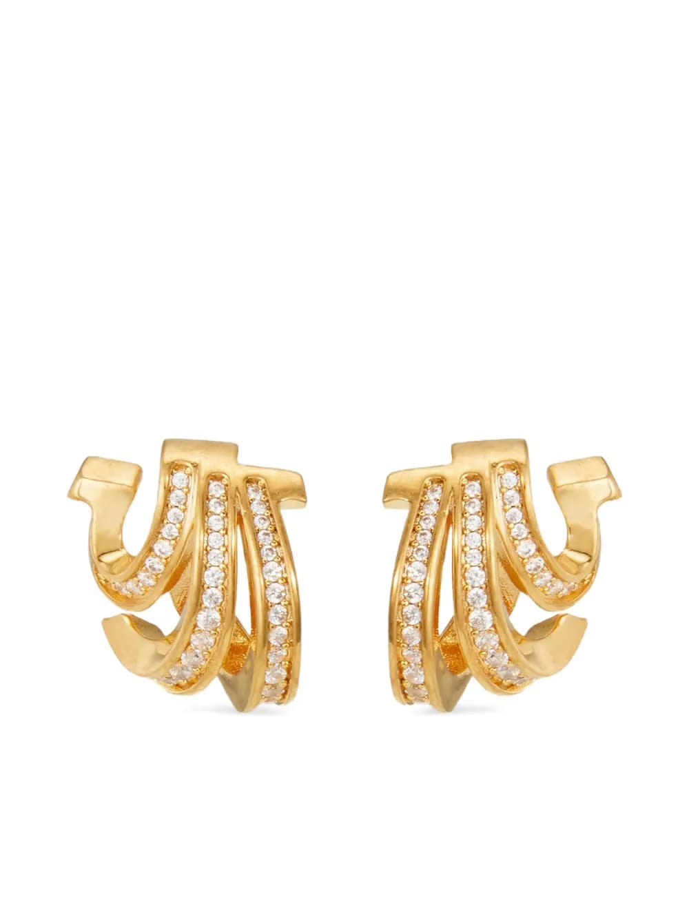 Triple-Gancini crystal-hoop earrings