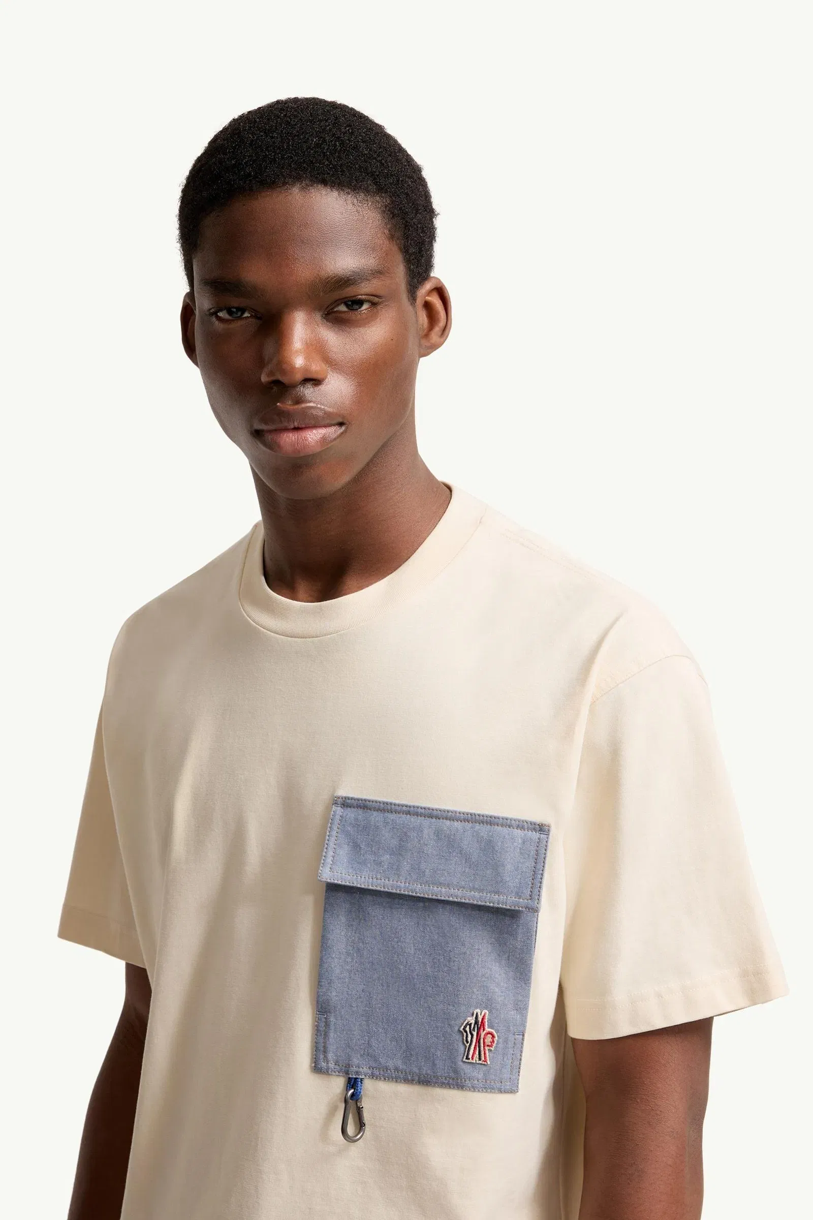 Moncler Cotton Blend T-Shirt With Denim Pocket White Ivory White Ivory