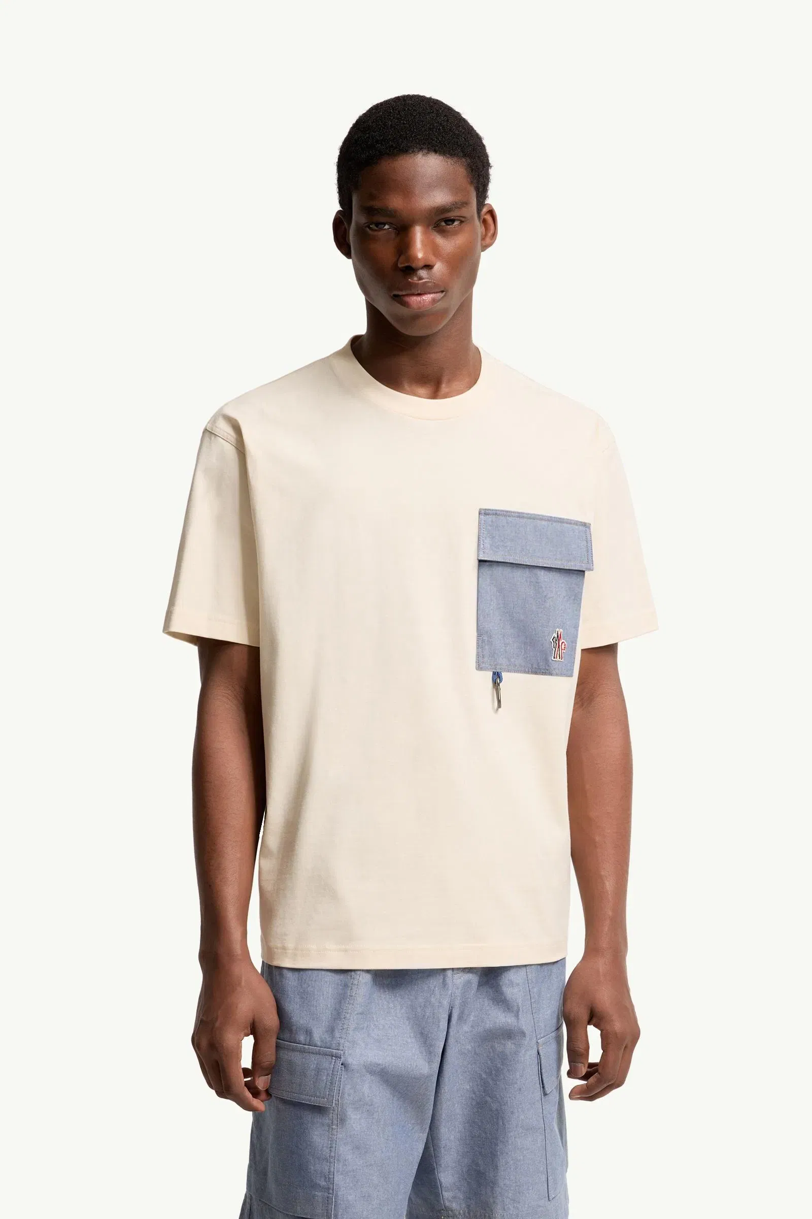 Moncler Cotton Blend T-Shirt With Denim Pocket White Ivory White Ivory
