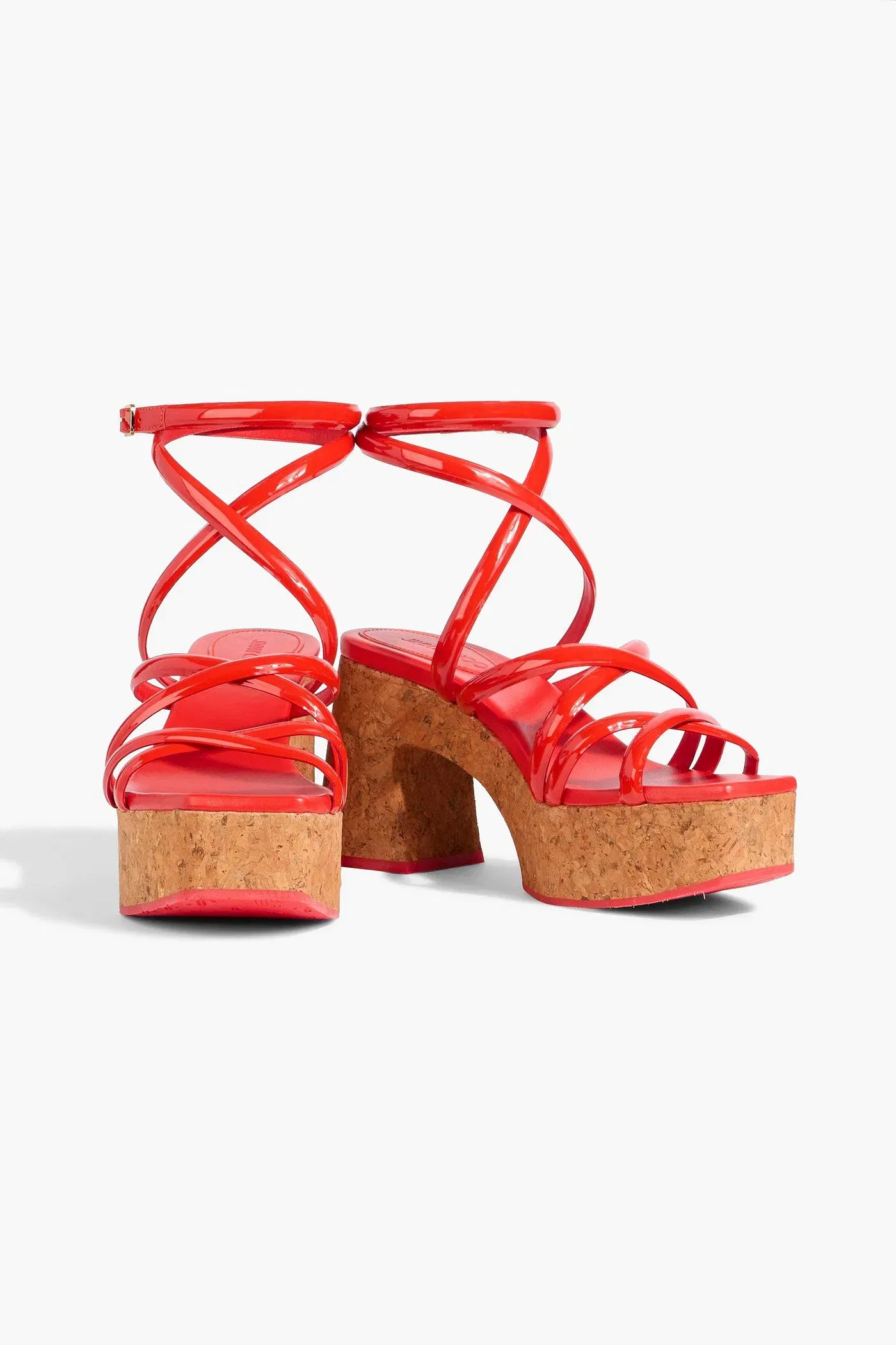 Jimmy Choo Cecilia 95 Patent-Leather Platform Sandals Red Women's